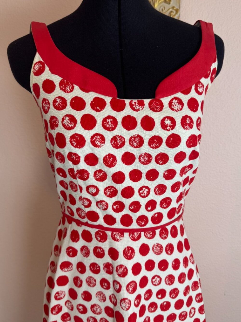 Vintage Inspired Elevenses Red And White Polka Dot Sleeveless Midi Dress Sz 4 - Picture 3 of 11